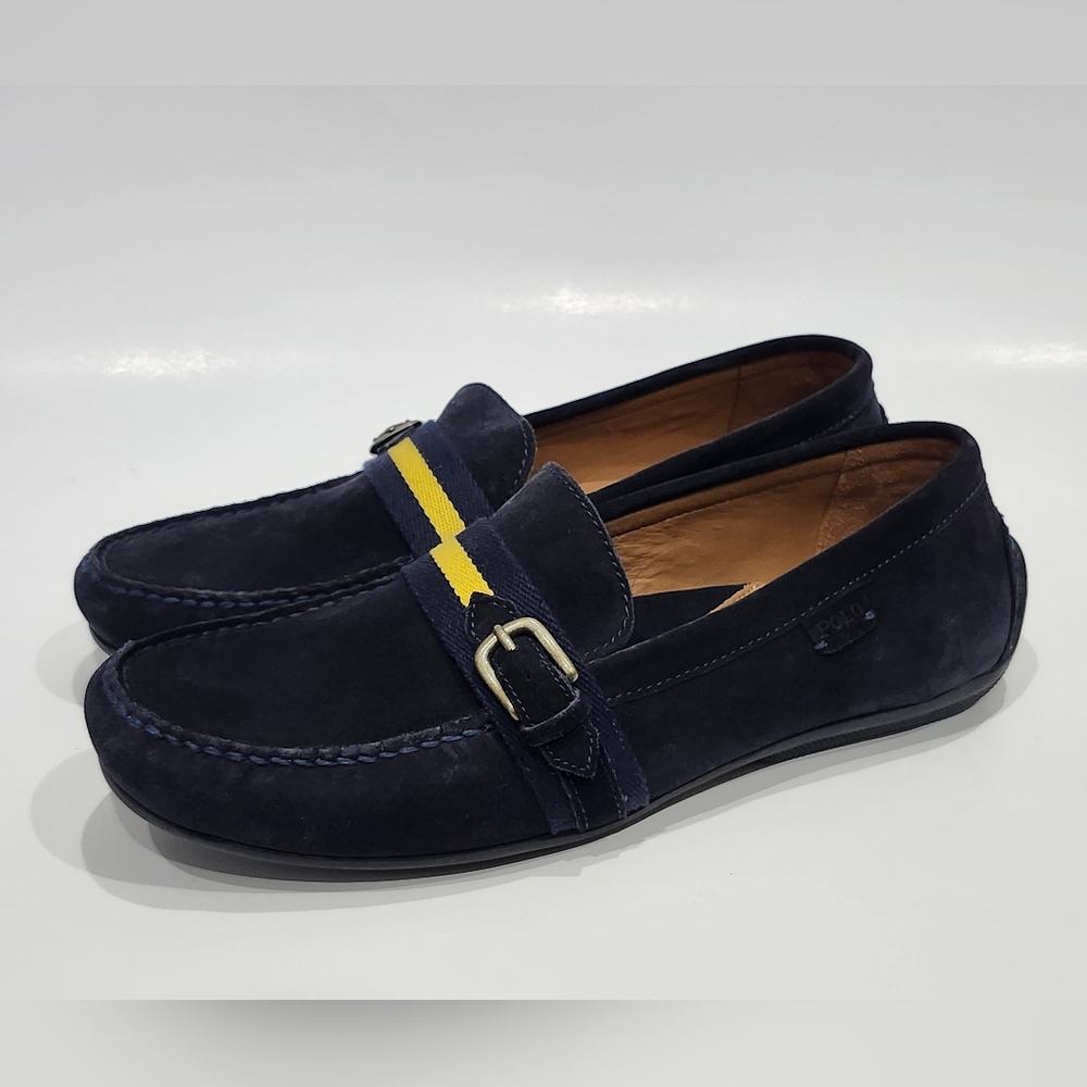 Ralph Lauren Dark Blue Suede Loafers with Yellow Accent